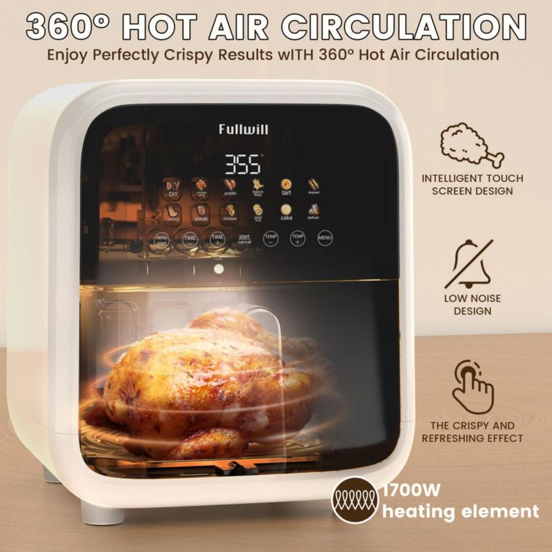 Freidora de aire Fullwill 7.5 QT 12 en 1 1700 W blanco crema