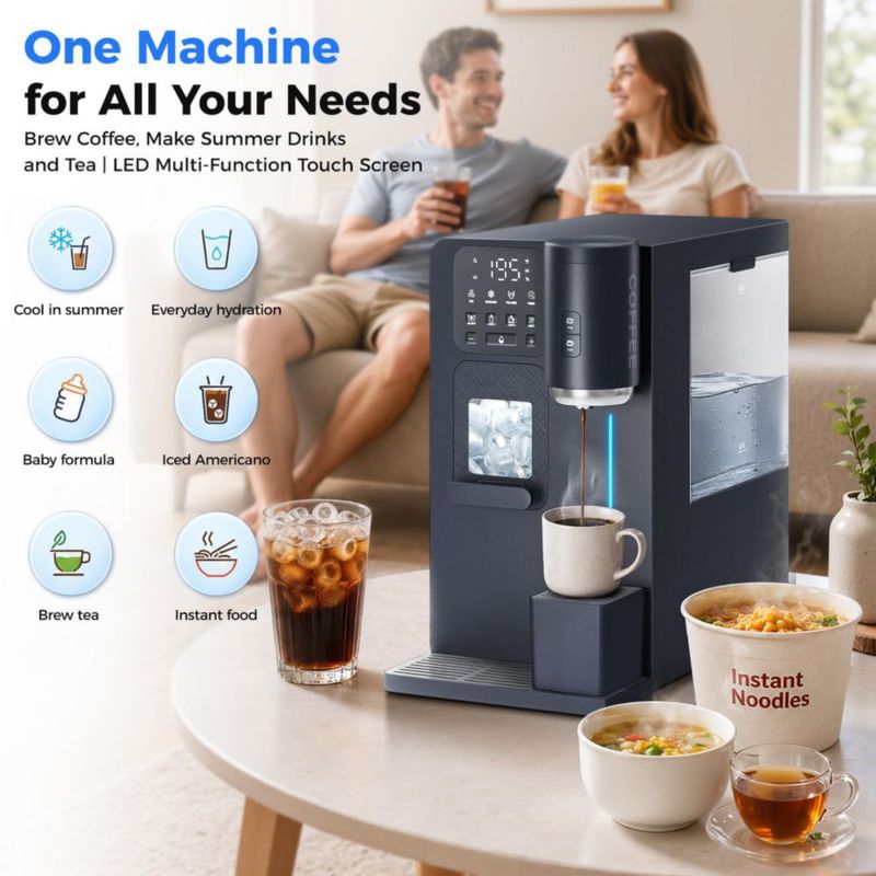 Dispensador de agua 3 en 1 Oylus con fabricador de hielo y cafetera de encimera fabricador de hielo tipo bala con temporizador de 12 h agua