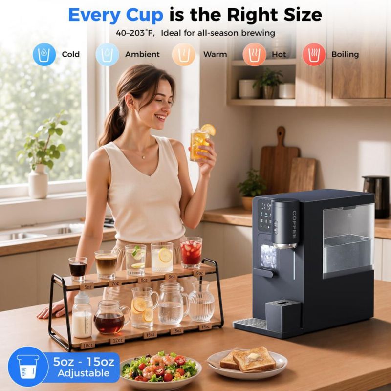 Dispensador de agua 3 en 1 Oylus con fabricador de hielo y cafetera de encimera fabricador de hielo tipo bala con temporizador de 12 h agua