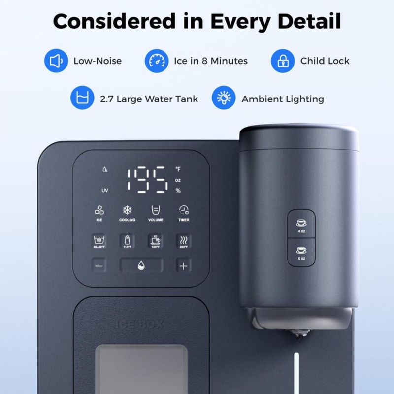 Dispensador de agua 3 en 1 Oylus con fabricador de hielo y cafetera de encimera fabricador de hielo tipo bala con temporizador de 12 h agua