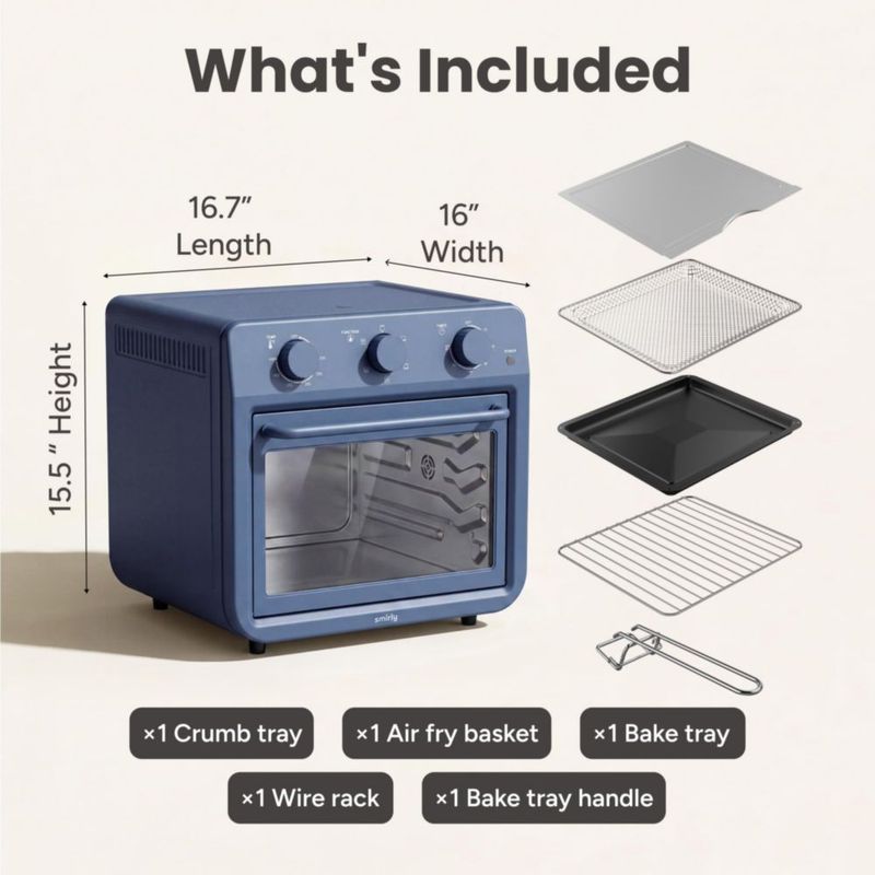 Horno freidora de aire SMIRLY 27 qt 1800 W 6 en 1 azul
