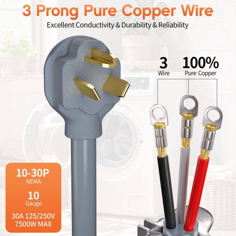 Cable para secadora Deeklify de 3 patas 30 m 30 A 250 V 7500 W