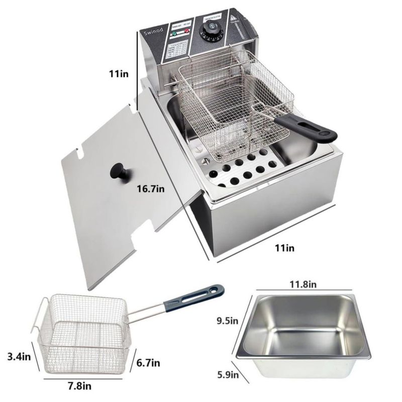 Freidora Eléctrica Swinod 1700W 9.1L Acero Inoxidable para Encimera