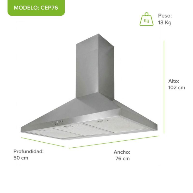 Campana de Pared Piramidal 76cm Acero inoxidable Avera CEP76
