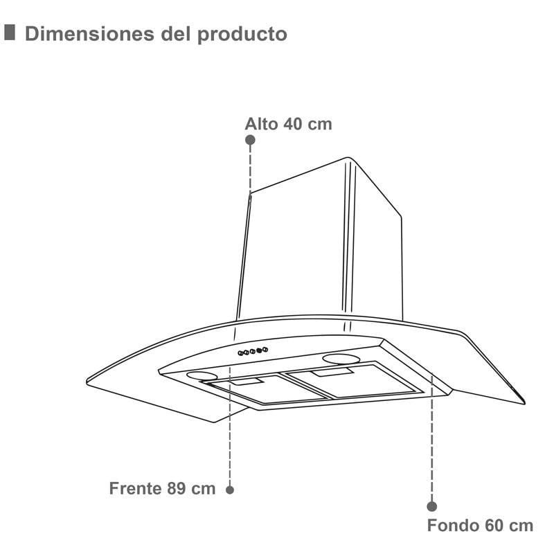 Supra Campana de Isla con Cristal Curvo 90 cm CI-90