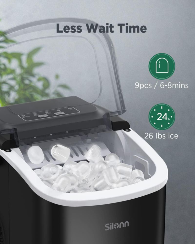Máquina de Hielo Silonn 12 kg/24h Autolimpiante 2 Tamaños