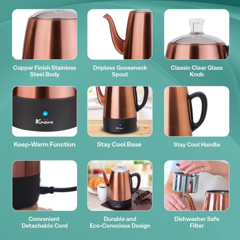 Cafetera Euro Cuisine PER08 para 8 Tazas Acabado en Cobre