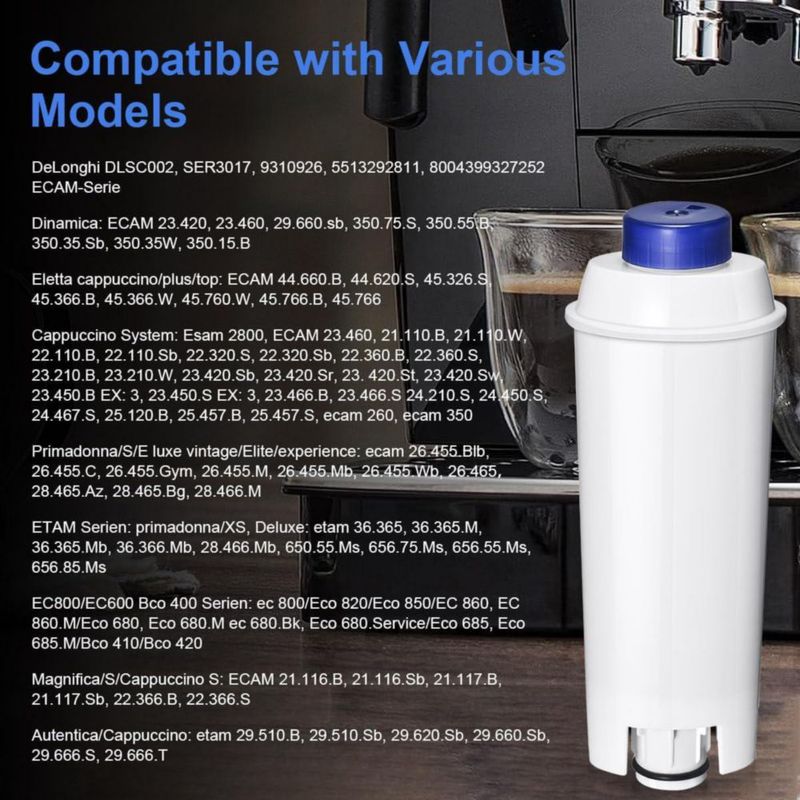 Klamol Pack de 6 filtros de agua de repuesto para máquina de café compatibles con DeLonghi DLSC002 para series Magnifica Evo Dinamica Plus Eletta