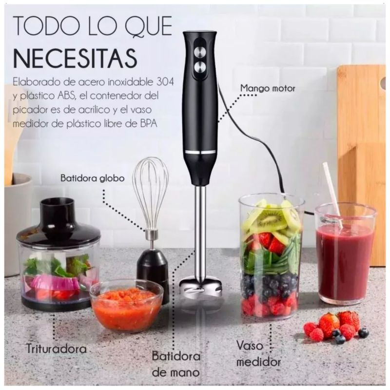 Batidora De Inmersión De Mano 4 En 1 500w, Color Negro