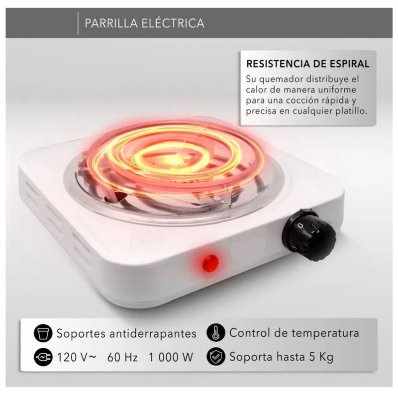 Parrilla Eléctrica De Un Quemador Doble Termostato Estufa, Color Blanco