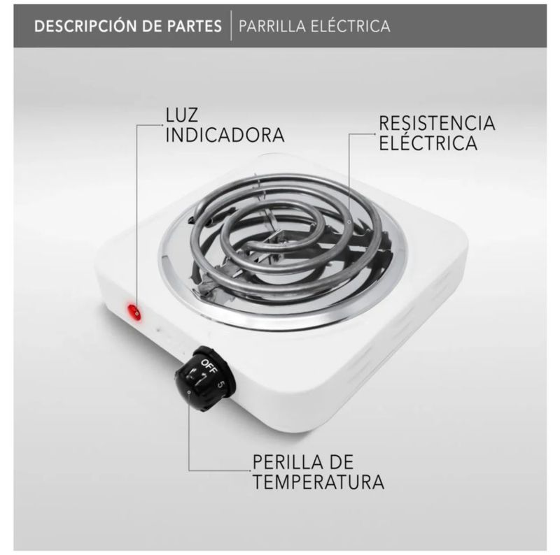 Parrilla Eléctrica De Un Quemador Doble Termostato Estufa, Color Blanco