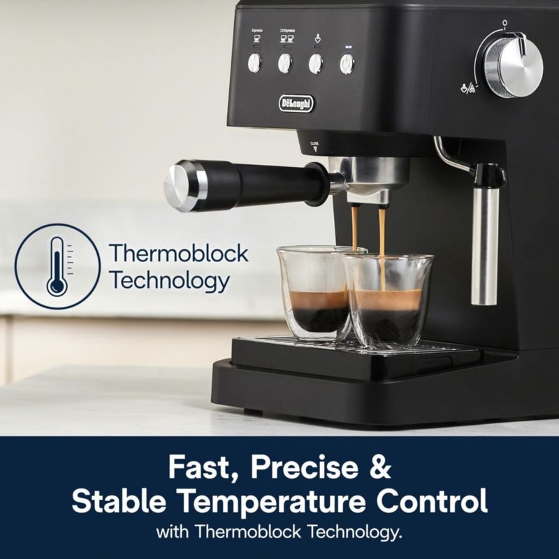Máquina de espresso De'Longhi negro mate con espumador de leche