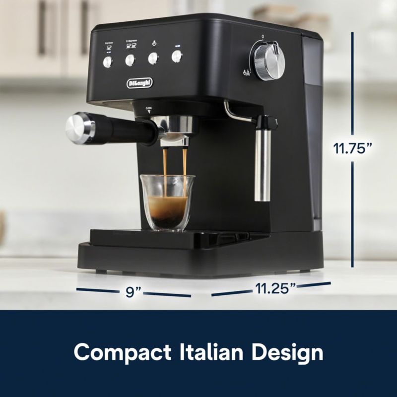Máquina de espresso De'Longhi negro mate con espumador de leche