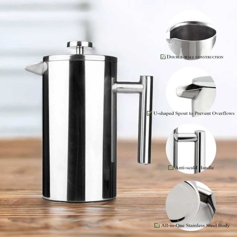 Prensa Francesa Highwin 350 ml Acero Inoxidable Plateado