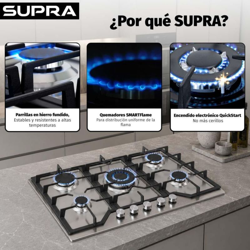 Supra Parrilla a Gas de 5 Quemadores PIACERE STEEL 76
