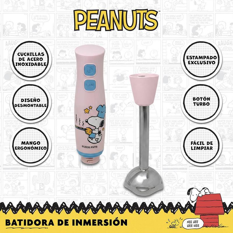 SNOOPY Peanuts Batidora de Inmersión 500W de Acero Inoxidable y Botón Turbo para Purés, Papillas y Smoothies, PS-1204