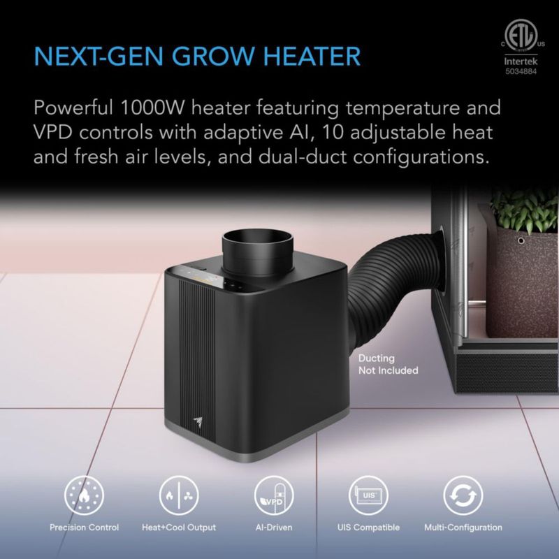 Calentador de ambiente AC Infinity T7 1000W con control IA