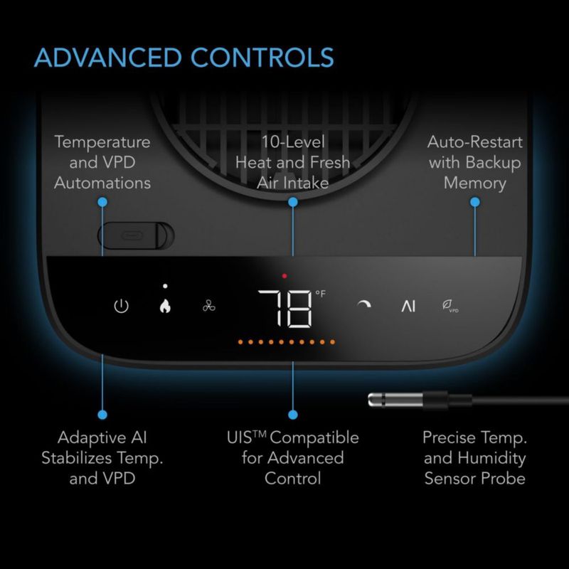 Calentador de ambiente AC Infinity T7 1000W con control IA