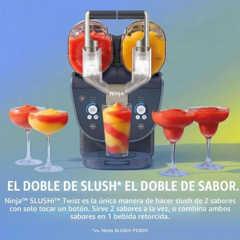 Ninja SLUSHi Twist Smart Máquina de Bebidas Congeladas Doble para 2 sabores a la vez – Granizados y Helados 14 controles de temperatura – Azul