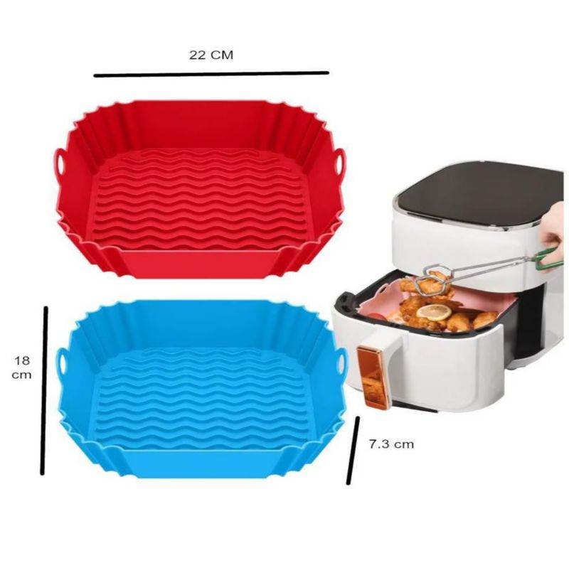 2pz Molde Silicon Freidora Aire Circular Reutilizable Tapete, Color Rojo y Azul