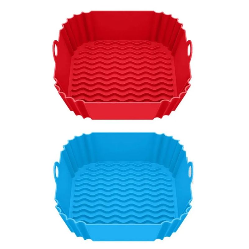 2pz Molde Silicon Freidora Aire Circular Reutilizable Tapete, Color Rojo y Azul