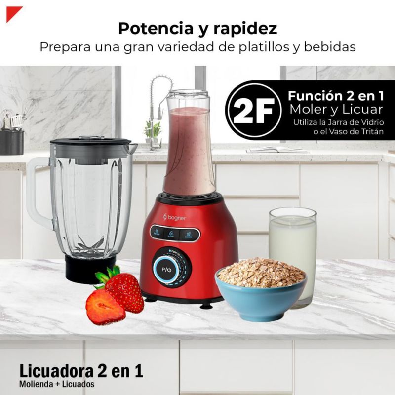 Licuadora 2 En 1 Con Vaso Para Licuados Bogner 1200w Color Roja BSB04