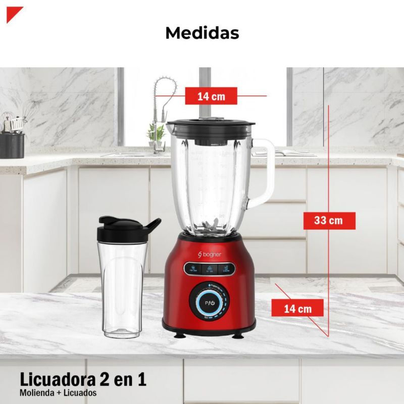 Licuadora 2 En 1 Con Vaso Para Licuados Bogner 1200w Color Roja BSB04
