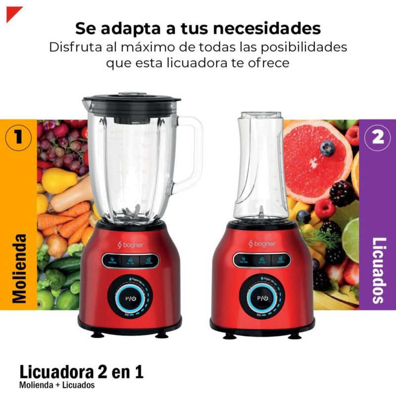 Licuadora 2 En 1 Con Vaso Para Licuados Bogner 1200w Color Roja BSB04