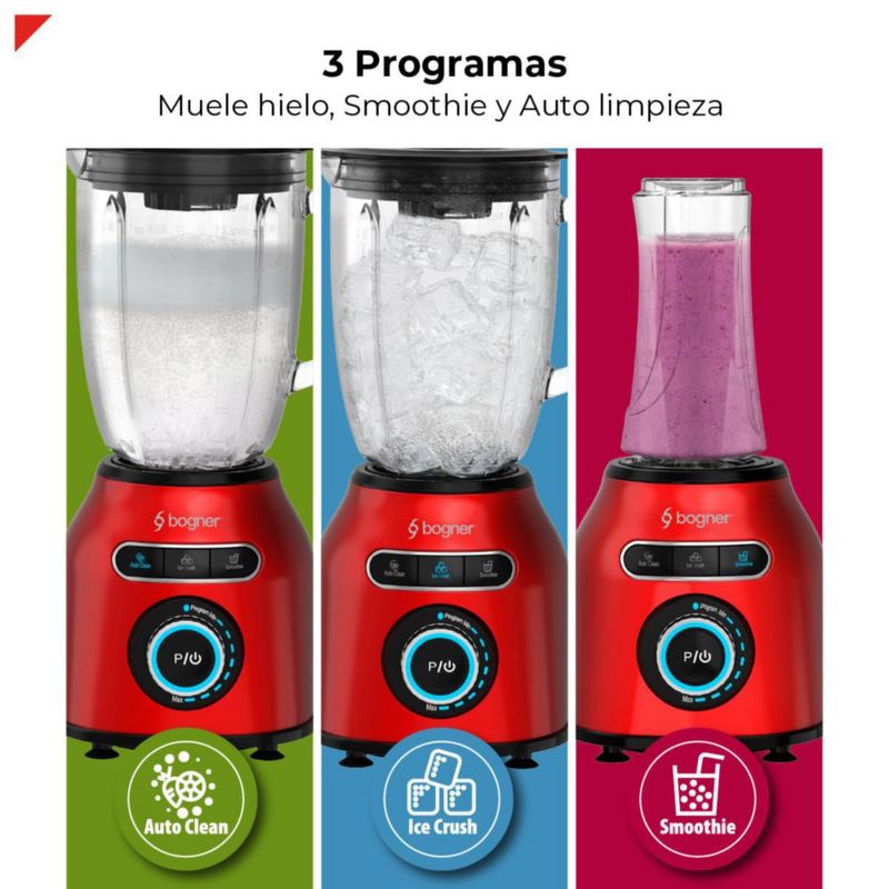 Licuadora 2 En 1 Con Vaso Para Licuados Bogner 1200w Color Roja BSB04