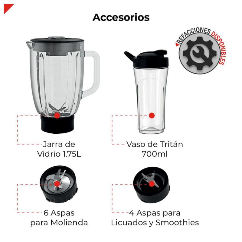 Licuadora 2 En 1 Con Vaso Para Licuados Bogner 1200w Color Roja BSB04