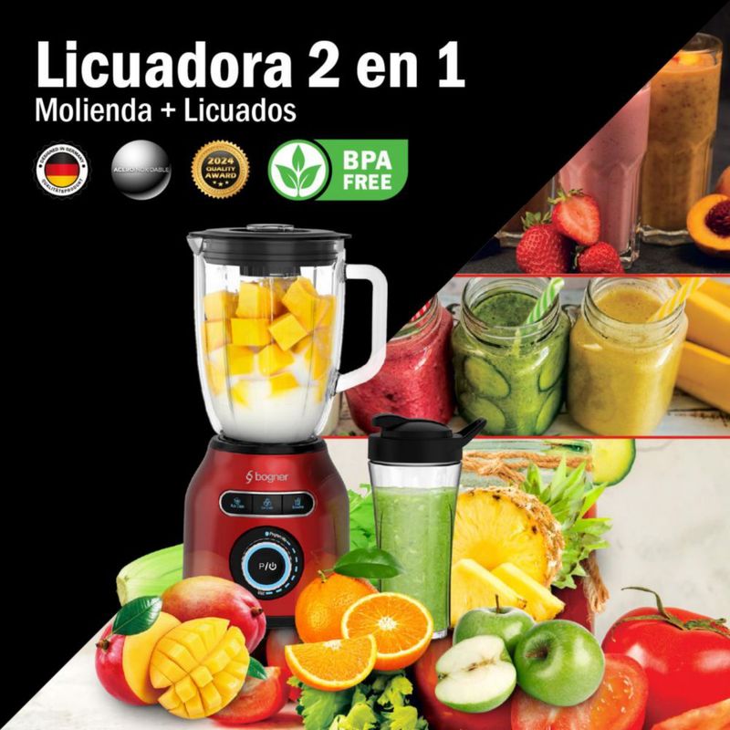 Licuadora 2 En 1 Con Vaso Para Licuados Bogner 1200w Color Roja BSB04