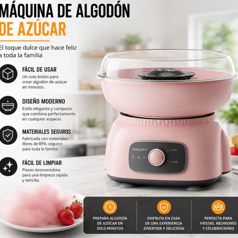Máquina de Algodón de Azúcar SOKANY SK-07071 500 W Rosa