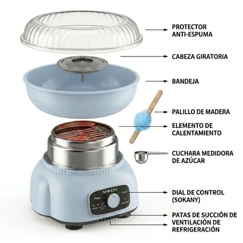 Máquina de Algodón de Azúcar SOKANY SK-07072 500 W Azul