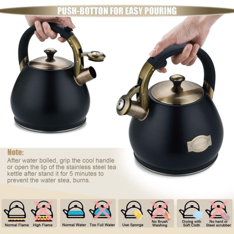 Hervidor de té Lazneyru 3 L con silbido de acero inoxidable para cocina