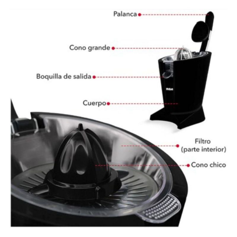 Exprimidor De Cítricos Palanca De Presión Color Negro RCA RC619​