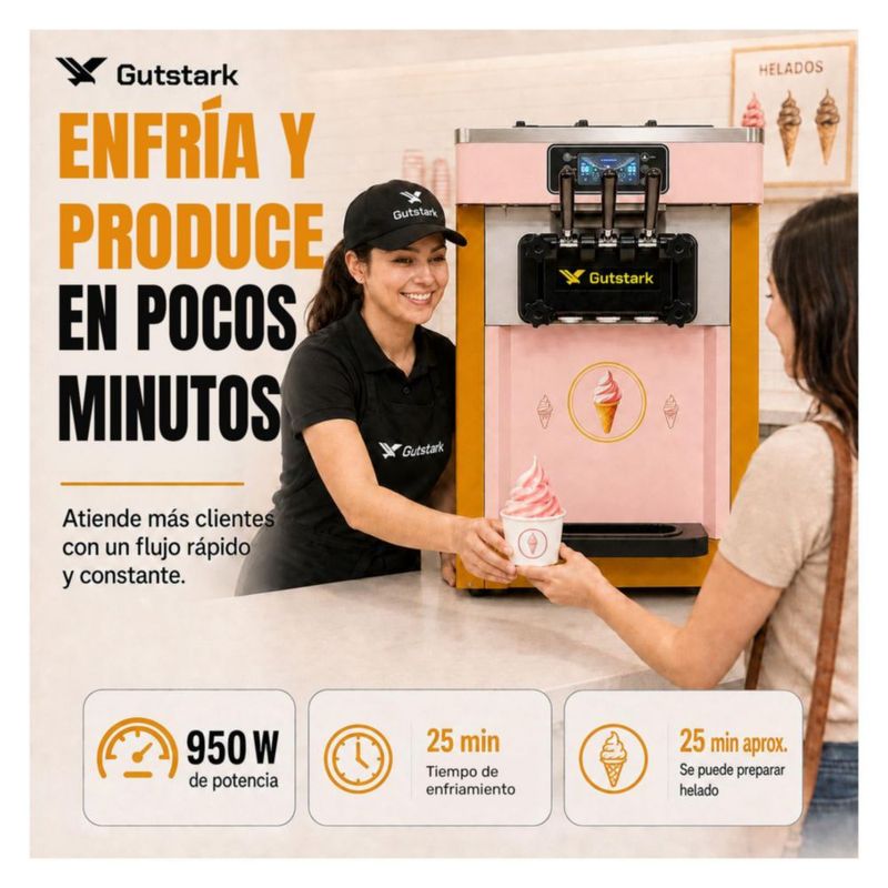 Maquina Helado Suave 950W 12L Tres Salidas Panel LED Twist