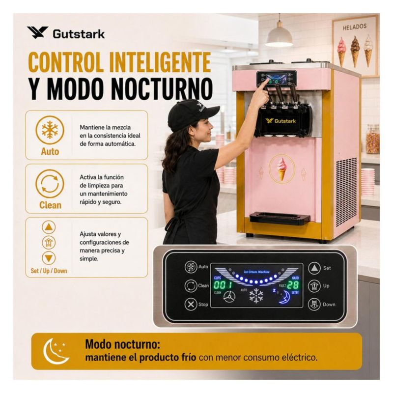 Maquina Helado Suave 950W 12L Tres Salidas Panel LED Twist