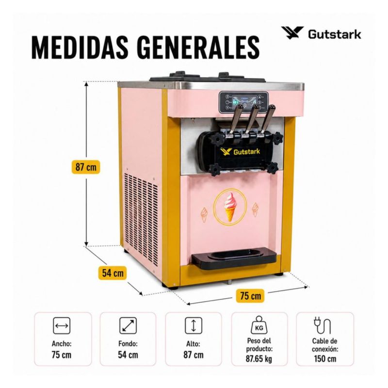 Maquina Helado Suave 950W 12L Tres Salidas Panel LED Twist