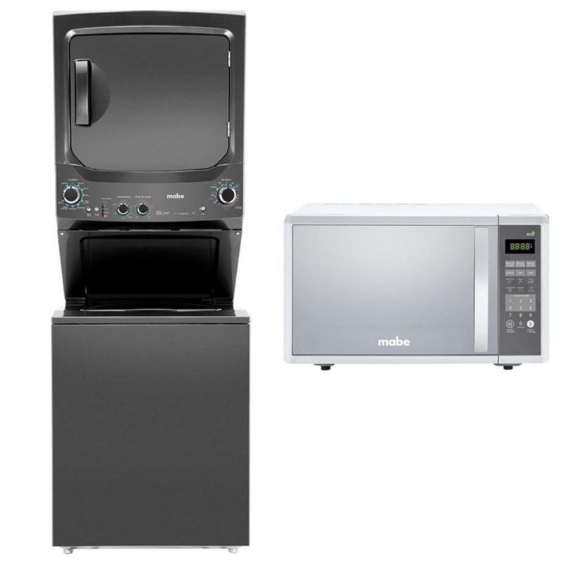 Combo Centro de Lavado 23 Kg Diamond Gray y Microondas 1.1 Cuft Espejo Mabe - MCL23PSHMM11