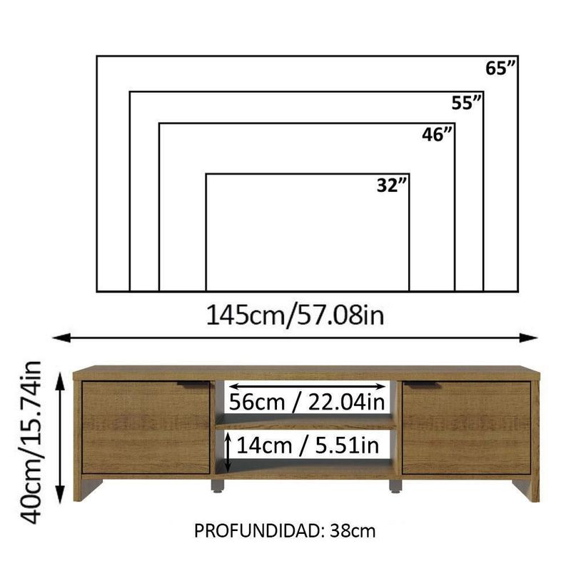 Mueble mesa para tv rack madesa 2 puertas hasta 65 marrón 01