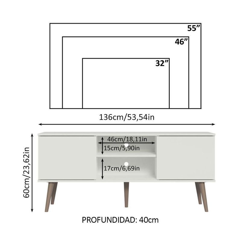 Mueble mesa para tv rack madesa 2 puertas hasta 55 blanco