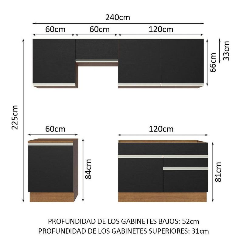 Cocina integral completa modular madesa glamy 240cm mn 08