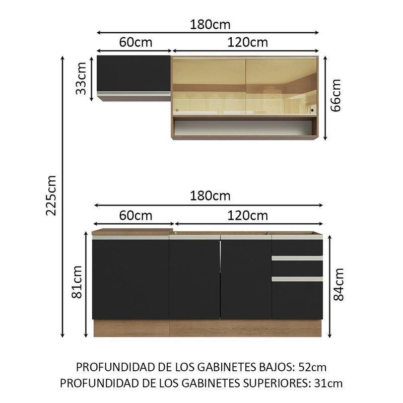 Cocina integral completa modular madesa glamy 180cm mn 08