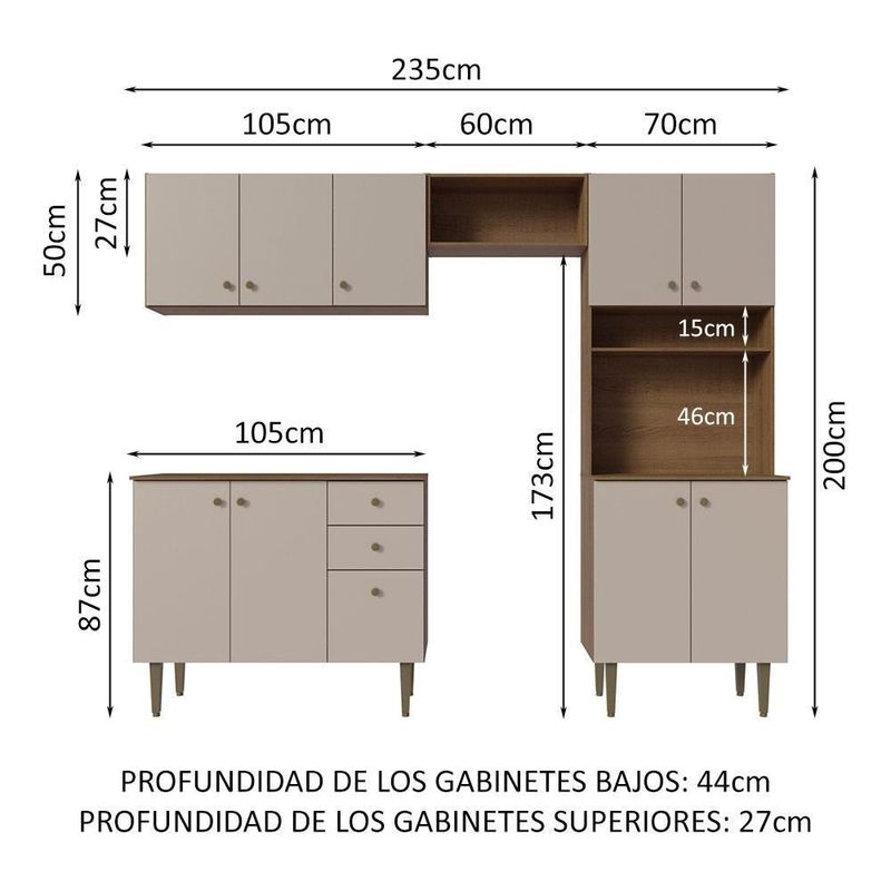 Cocina integral completa modular madesa gourmet 235cm mc 11