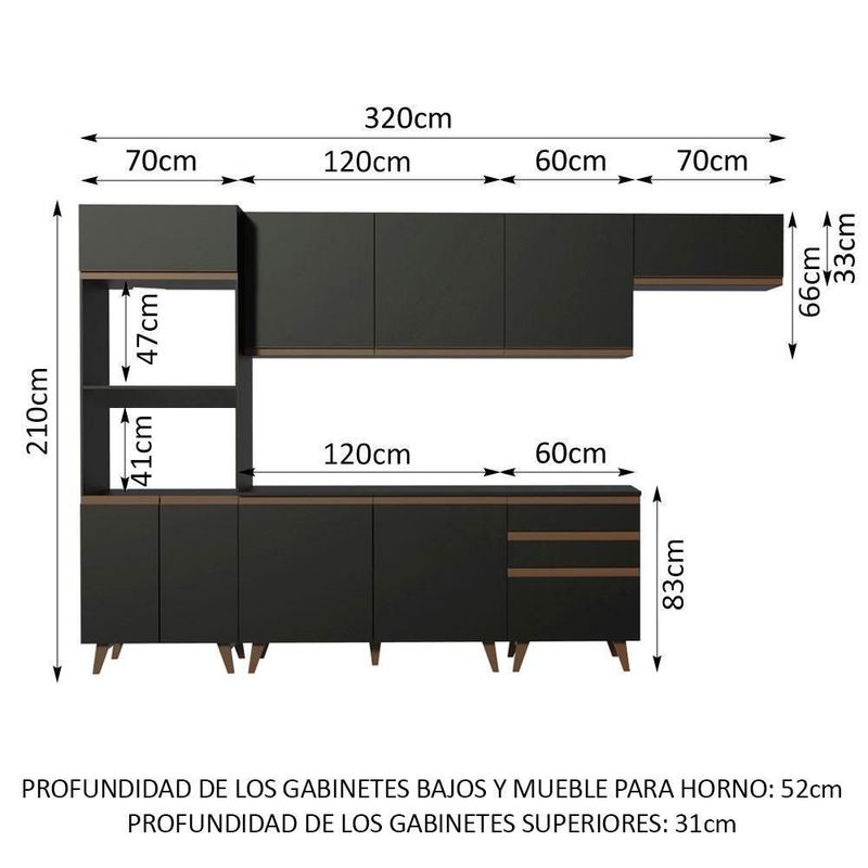 Cocina integral completa modular madesa reims 320cm negro 04