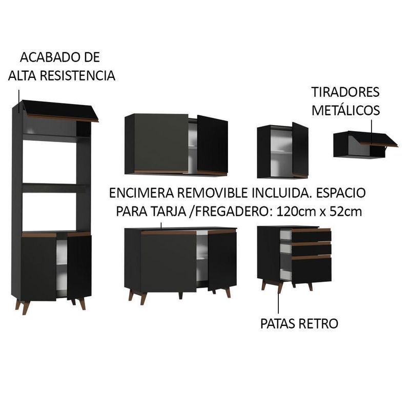 Cocina integral completa modular madesa reims 320cm negro 04
