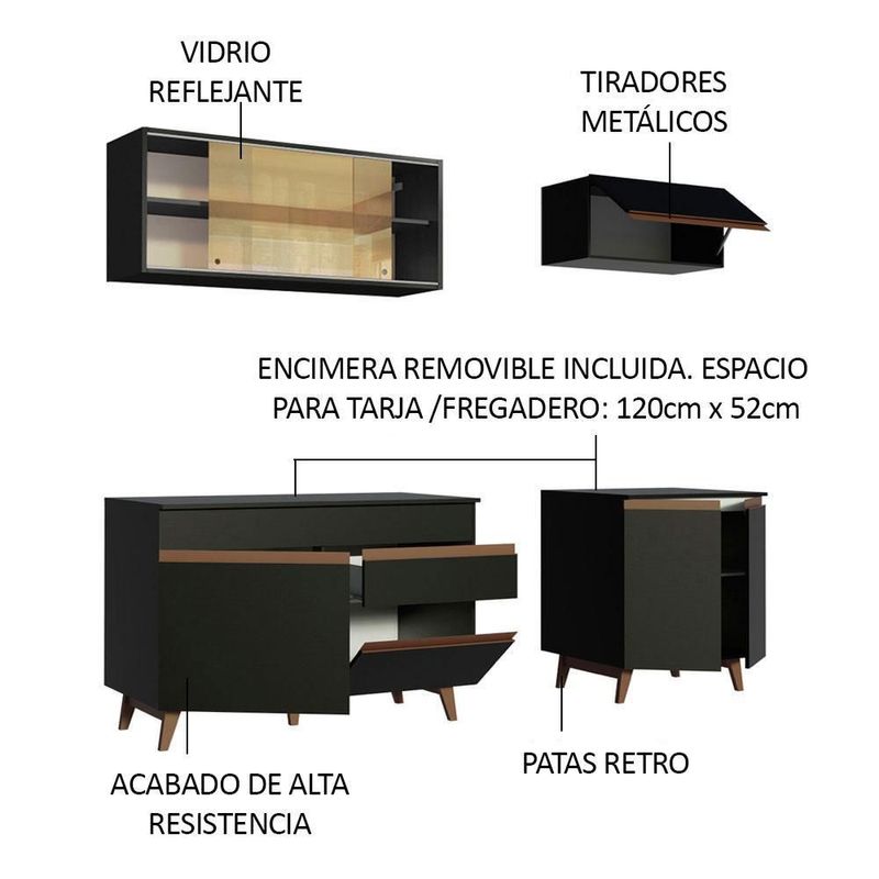 Cocina integral completa modular madesa reims 190cm negro 10