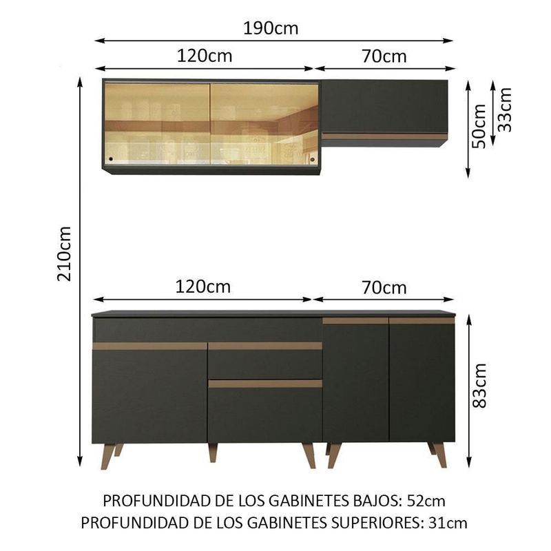 Cocina integral completa modular madesa reims 190cm negro 04