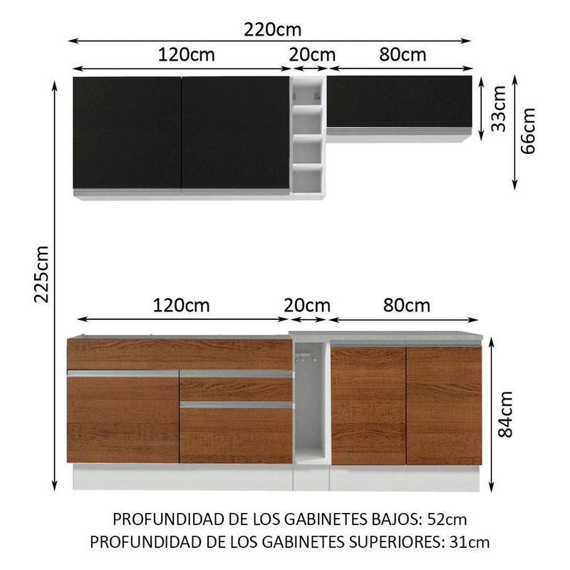 Cocina integral completa modular madesa glamy 220cm bm 10