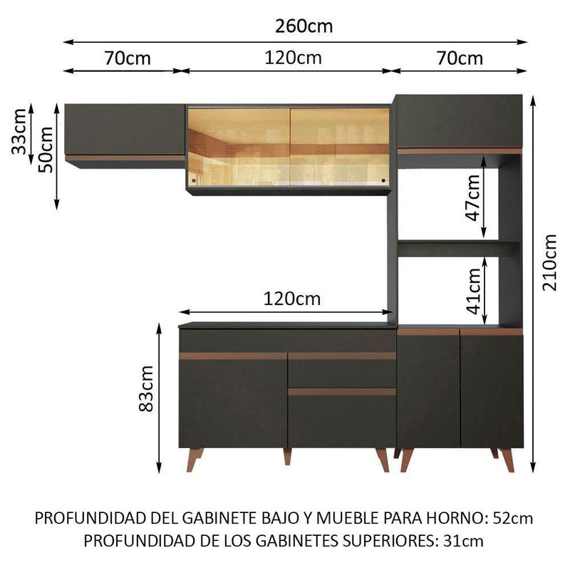 Cocina integral completa modular madesa reims 260cm negro 03